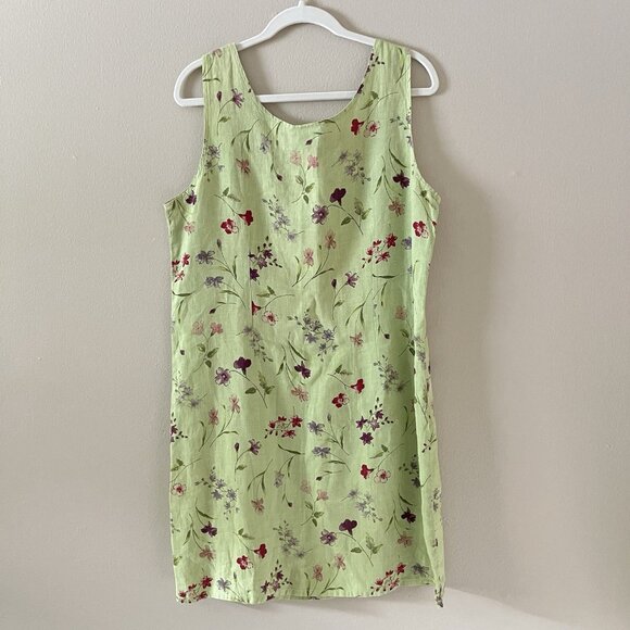 Habitat Dress Green 100% Linens Floral Lagenlook Art Wear Teacher Boho L #1780 - Picture 7 of 7